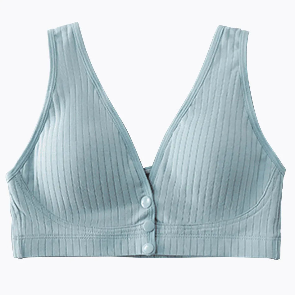 Cotton Nursing Bra for Pregnant Women Padded Ribbed Wire-Free Breathable Bralette Front Opening Breastfeeding Maternity Clothing