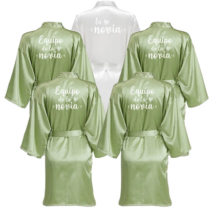 Sage Green Bridal Satin Robe Women Spanish Wedding Robe Novia Kimono Bride Party Bridesmaid Robes