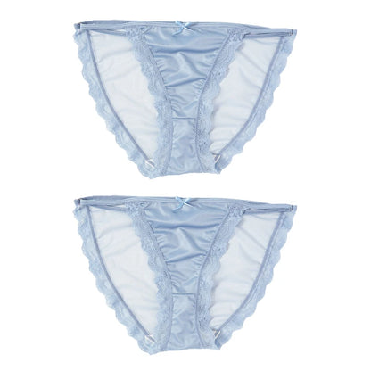 2PCS Mesh Satin Half Pack Panties Women's Ice Silk Low Rise Soft Intimates Breathable Sexy Lace Underpants Light Silky Briefs