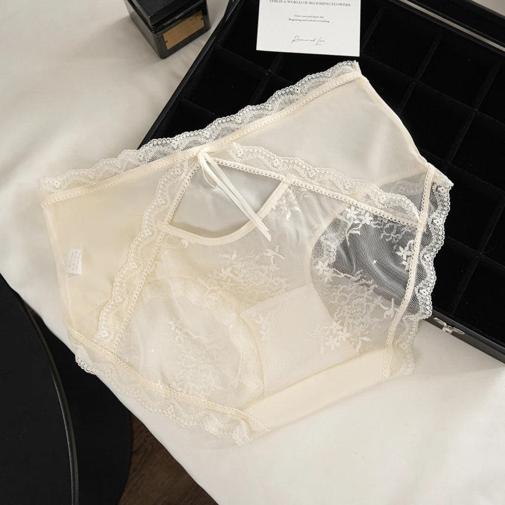 Women's Panties Sexy Briefs Women's Hollow out Semi-Transparent Soft Breathable Triangle Underwear Lace Flower Pattern Plus Size