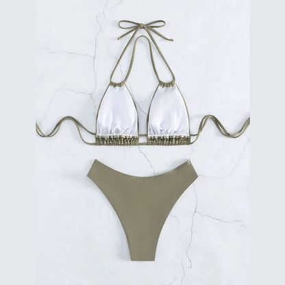 Nylon Solid Bikini Swimwear Sexy Fashion Modelling Design Swimsuit Women 2025 New Style Beachwear for Bathing Suit