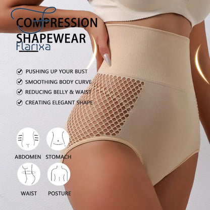 Flarixa 1/2/3Pcs Hollow Belly Control Shapewear Women Panties High Waist Double Layer Tummy Shaper Heart-shaped Hip Lift Pants