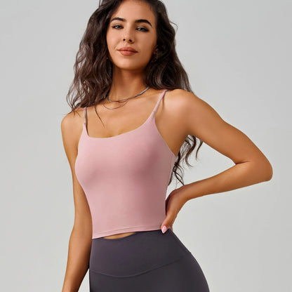 U-Neck Fitness Vest Women Yoga Crop Tops Sports Bra With Fixed Cups Stretchy Soft Gym Workout Tank Tops Women Sleeveless Shirts