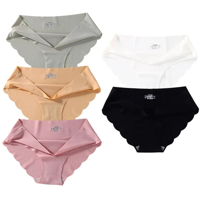 Seamless Silk Briefs Sexy Panties For Women Mid Waist Comfortable Girl Silk Panty Female Underpants Woman Lingerie  5 PCS/Set