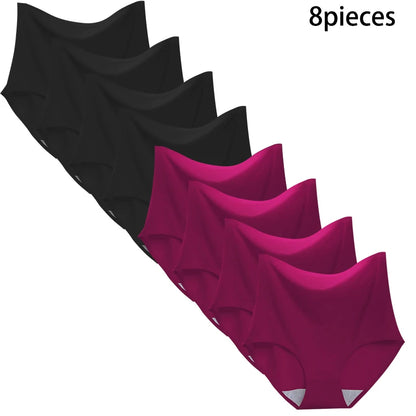 8 pieces Ice silk Women Underwear Slim Belly Tight fit Pants Seamless Triangular Briefs Soft Lingerie Elastic Panties Large Size
