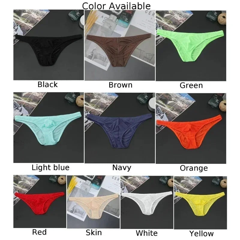 Men's Sexy Breifs Confortable Ice Silk Briefs Ultra-thin Transparent Breathable Underwear Low Waist Underpants Fashion Briefs