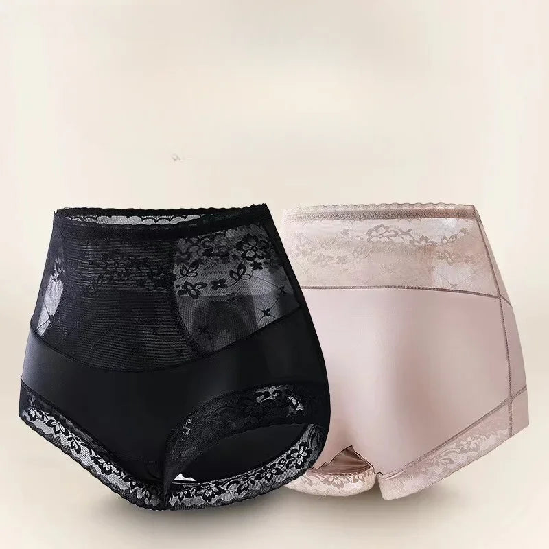Women High Waist Knicker Briefs Tummy Control Panties Underwear Sheer Lace See Though Underpants Breathable Comfy Lingerie