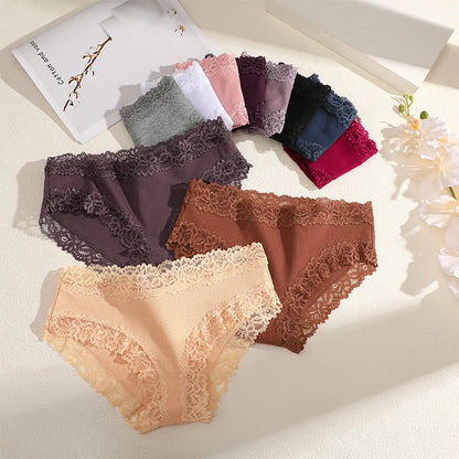 5PCS/Set Sexy Lace Cotton Panties for Women Flroal Lace Seamless Briefs Low Rise Lingerie Female Breathable Soft Underwear S-XL