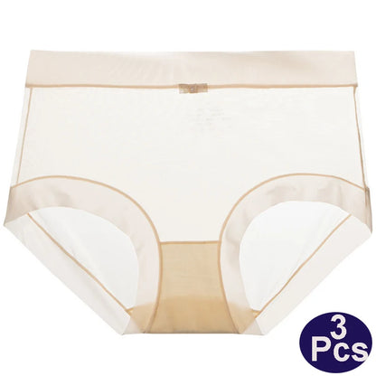 3PCS Women Panties Sexy Lingerie Ice Silk Quick Drying Briefs Female Seamless Underwear Solid Color Underpants Cool Panties