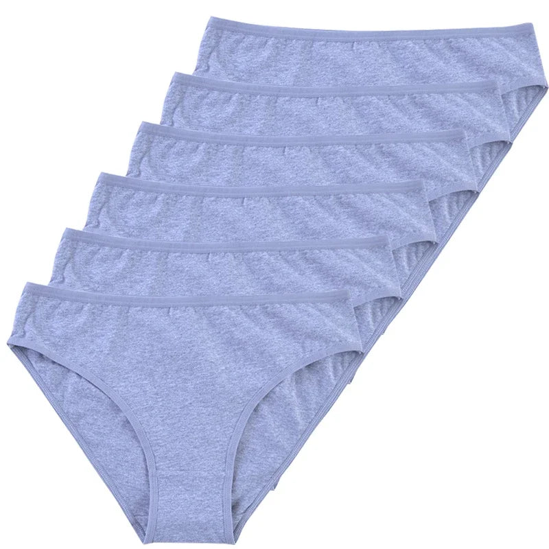 6pcs Women Panties Girl Sexy Underwear Solid Color Middle-Waisted Briefs Female Ventilation Soft Cotton Women's Underpants