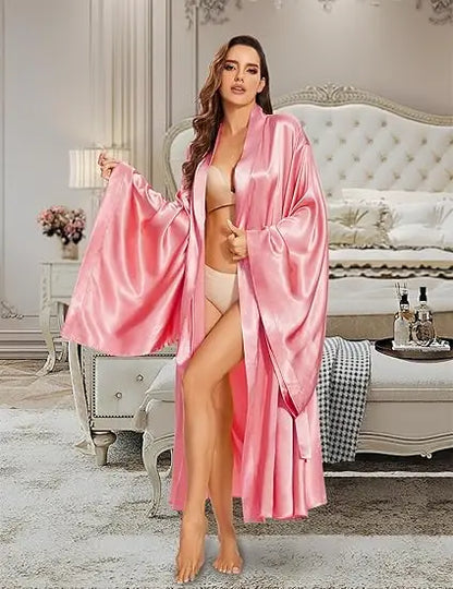 Elegant Floor Long Length Robe Silk Bridal Wedding Dressing Kimono Robe Bridal Party Bride Robe Black Kimono Robe