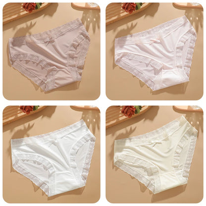 4Pcs Ice Silk Lace Panties Seamless Soild Underwear For Women Sexy Ultra-thin Breathable Briefs Girls Soft Transparent Lingerie