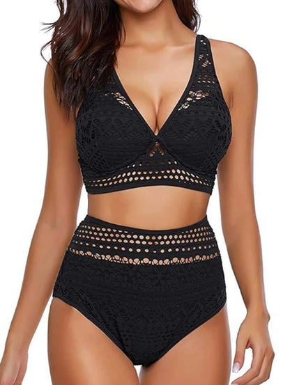 Dressfo Women's Gothic Bikini Swimsuit Bat Crescent Star Print Bathing Suit Cinched Mesh Lace Up Cut Out Swimwear Two Piece Set