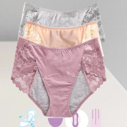 Women's Leak Proof Menstrual Panties lace Breathable SexysWaterproof Mid Waist Physiological Period Seamless  Underwear