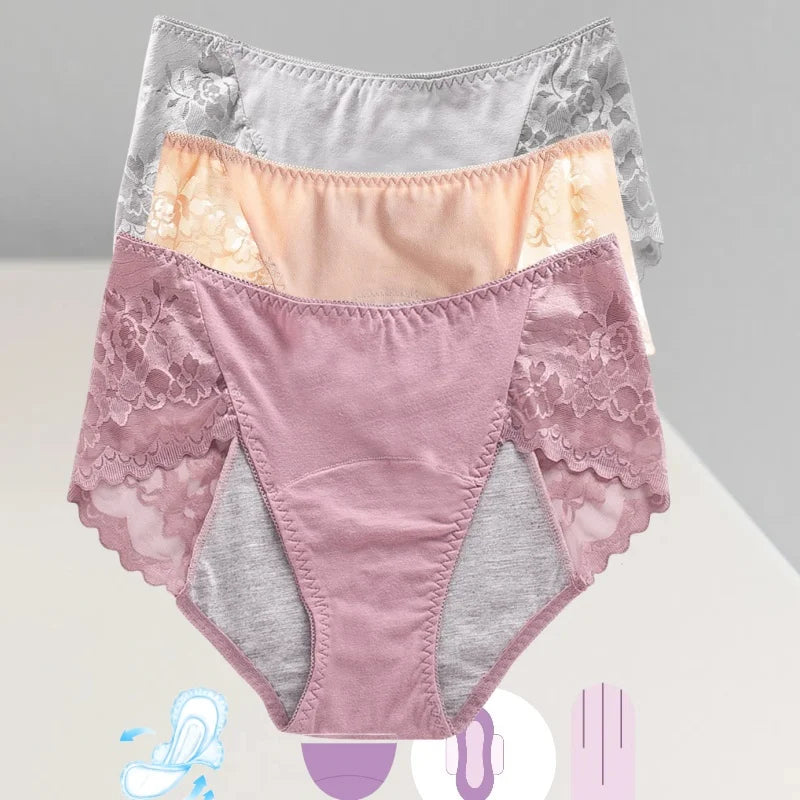 Women's Leak Proof Menstrual Panties lace Breathable SexysWaterproof Mid Waist Physiological Period Seamless  Underwear