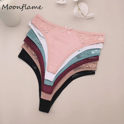 Moonflame 5Pcs Lace Thong For Women Low Rise Soft Intimates Lingerie Sexy Lace Panties Ladies Comfortable Underpants Girls Panty