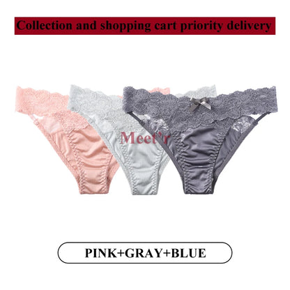 Meet'r 3Pcs/lot Women Sexy Lace Panties Low-waist Underwear Female G String Breathable Hollow out Lingerie Temptation Intimates