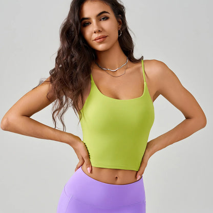 U-Neck Fitness Vest Women Yoga Crop Tops Sports Bra With Fixed Cups Stretchy Soft Gym Workout Tank Tops Women Sleeveless Shirts