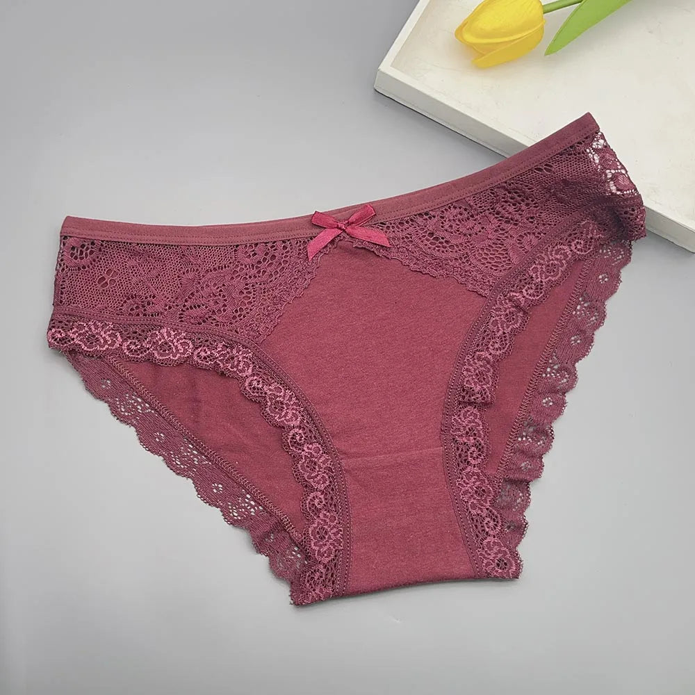 Moonflame 5 Pcs Female Underwear Girls Low Rise Cotton Briefs Sexy Lace Adult Women's Sexy Panties