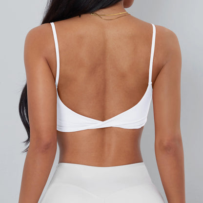 Anfilia Women Sports Bra Spaghetti Straps Backless Gym Bra High Elastic Square Neck Removable Padding Workout Top