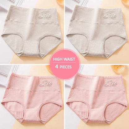 Plus Size M-5XL 4Pcs/Set High Waist Cotton Panties Women Body Shaper Underwear Soft Print Girls Briefs Slimming Female Lingerie