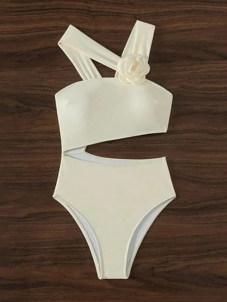 3D Flower Solid 2026 One-shoulder Swimwear Women Sexy Push UP Hollow One Piece Swimsuit Monokini Summer Beach Lady Bathing Suit