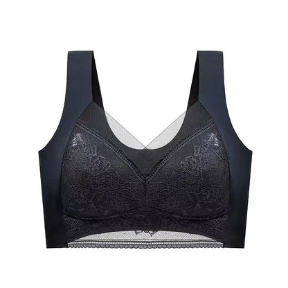 Womens Lace Bra Perspective Bralette Push Up Ice Silk Deep V Bra Sexy Lingerie Tops Plus Size Cup Mom's underwear L-5XL
