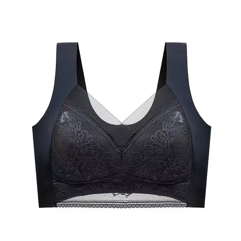 Womens Lace Bra Perspective Bralette Push Up Ice Silk Deep V Bra Sexy Lingerie Tops Plus Size Cup Mom's underwear L-5XL