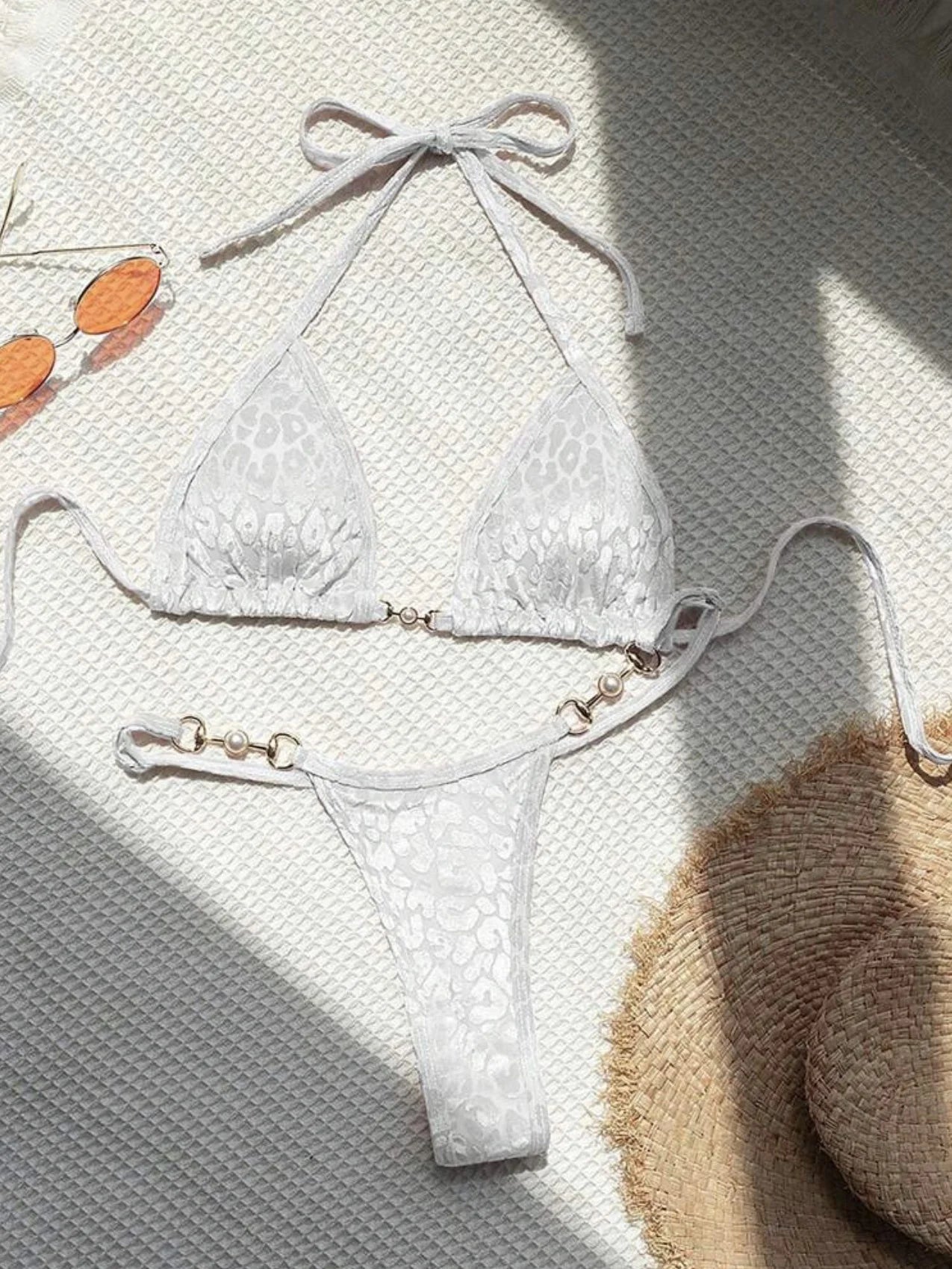 Shiny Pink Micro Bikini 2025 Mujer Women Sexy PU Pearls Push Up Thong Swimsuit Summer Bathing Suit Bandage Holiday Swimwear