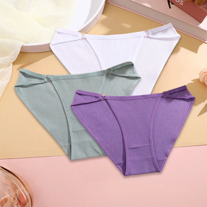 FINETOO 3PCS/SET Women Cotton Panties Women Sexy Low Rise Briefs Female Breathbale Underwear Button Design Pattern Soft Lingerie