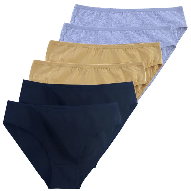 6pcs Women Panties Girl Sexy Underwear Solid Color Middle-Waisted Briefs Female Ventilation Soft Cotton Women's Underpants