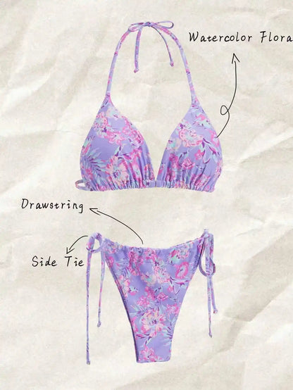 New Style Printed Fresh and Sexy Fashionable Women's Two-Piece Strappy Bikini Swimsuit