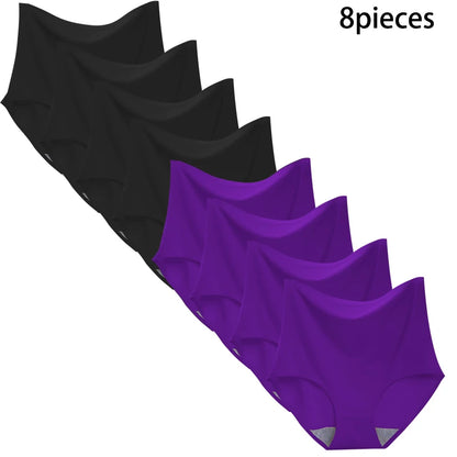 8 pieces Ice silk Women Underwear Slim Belly Tight fit Pants Seamless Triangular Briefs Soft Lingerie Elastic Panties Large Size