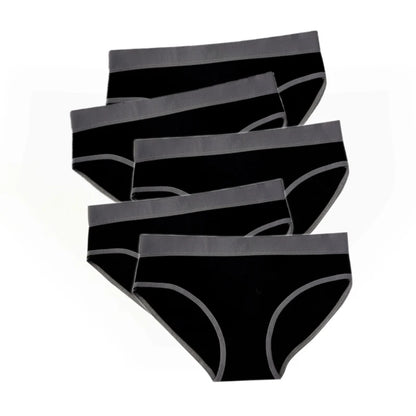 5Pcs/Set Sport Cotton Panties Women Middle Waist Briefs Girls Solid Color Underwear Breathable Underpants Color Blocked Triangle