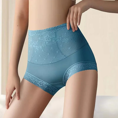 Women High Waist Knicker Briefs Tummy Control Panties Underwear Sheer Lace See Though Underpants Breathable Comfy Lingerie