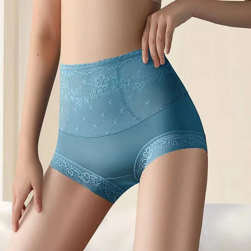 Women High Waist Knicker Briefs Tummy Control Panties Underwear Sheer Lace See Though Underpants Breathable Comfy Lingerie