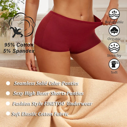 5Pcs/Set Seamless Cotton Boyshorts Panties For Women Solid Color High Waist Elastic Underwear Soft Cozy Breathable Boxer Short