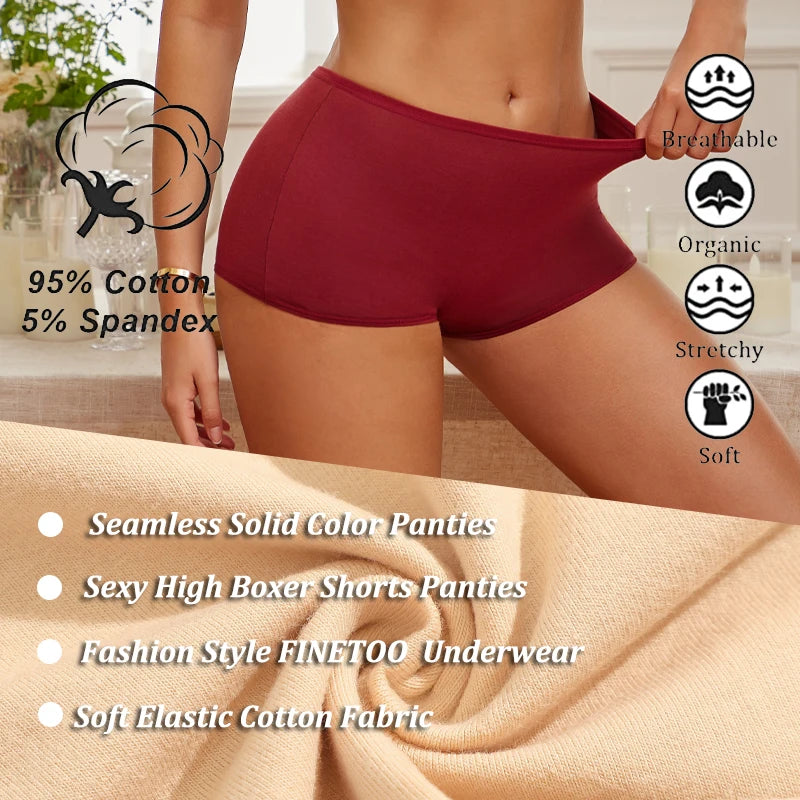 5Pcs/Set Seamless Cotton Boyshorts Panties For Women Solid Color High Waist Elastic Underwear Soft Cozy Breathable Boxer Short