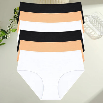 6Pcs/Set Cotton Panties Women High Waist Briefs Seamless Underwear Breathable Underpants Solid Color Panty S-2XL Intimates