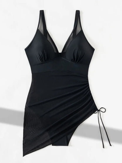 Vigoashely 2025 Solid Mesh Patchwork Swimwear Women Sexy Push Up One Piece Swimsuit Monokini Lady Brazilian Beach Bathing Suit