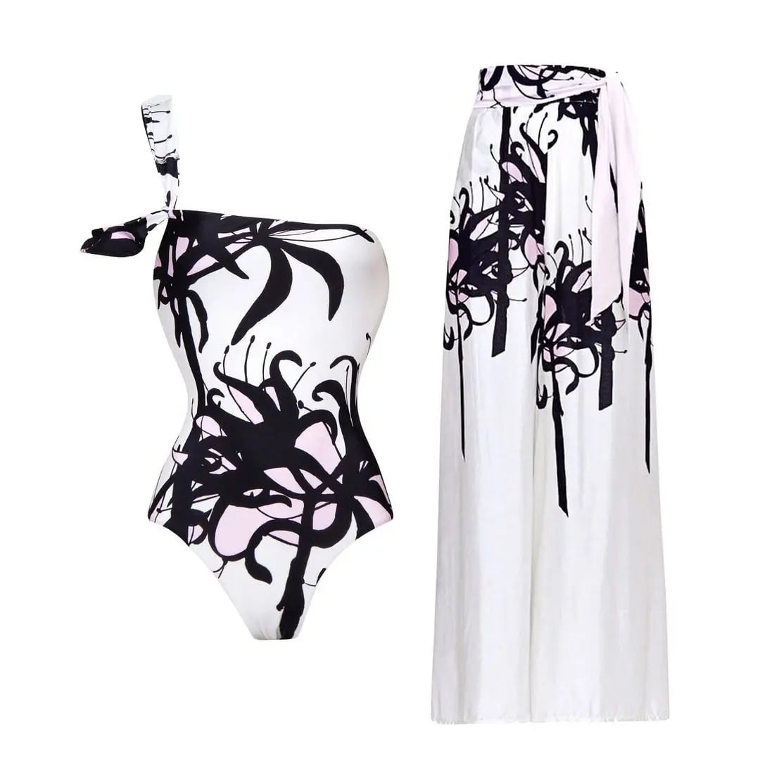 2025 New Arrival Push Up One Piece Swimsuit Ruffle Beach Wear Swimwear Women Wrap Skirt Swimsuit Cover Up Sexy Sarong Plage
