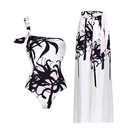 2025 New Arrival Push Up One Piece Swimsuit Ruffle Beach Wear Swimwear Women Wrap Skirt Swimsuit Cover Up Sexy Sarong Plage