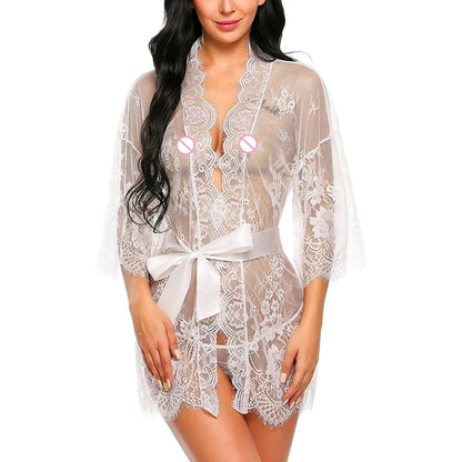 Lace Robes for Women Bridesmaid Gifes Sexy Lingerie See Through Sex Sleepwear Nightwear for Night Underwear Nightdress Bathrobe