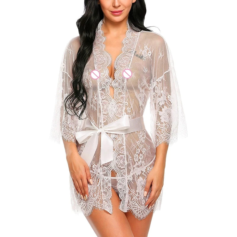 Lace Robes for Women Bridesmaid Gifes Sexy Lingerie See Through Sex Sleepwear Nightwear for Night Underwear Nightdress Bathrobe