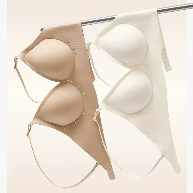 Deep V Backless Bra Strappy, U Neck Halter Bandeau, Seamless Minimizer, Invisible Nude Thin Strap, Sexy T-Shirt Bra