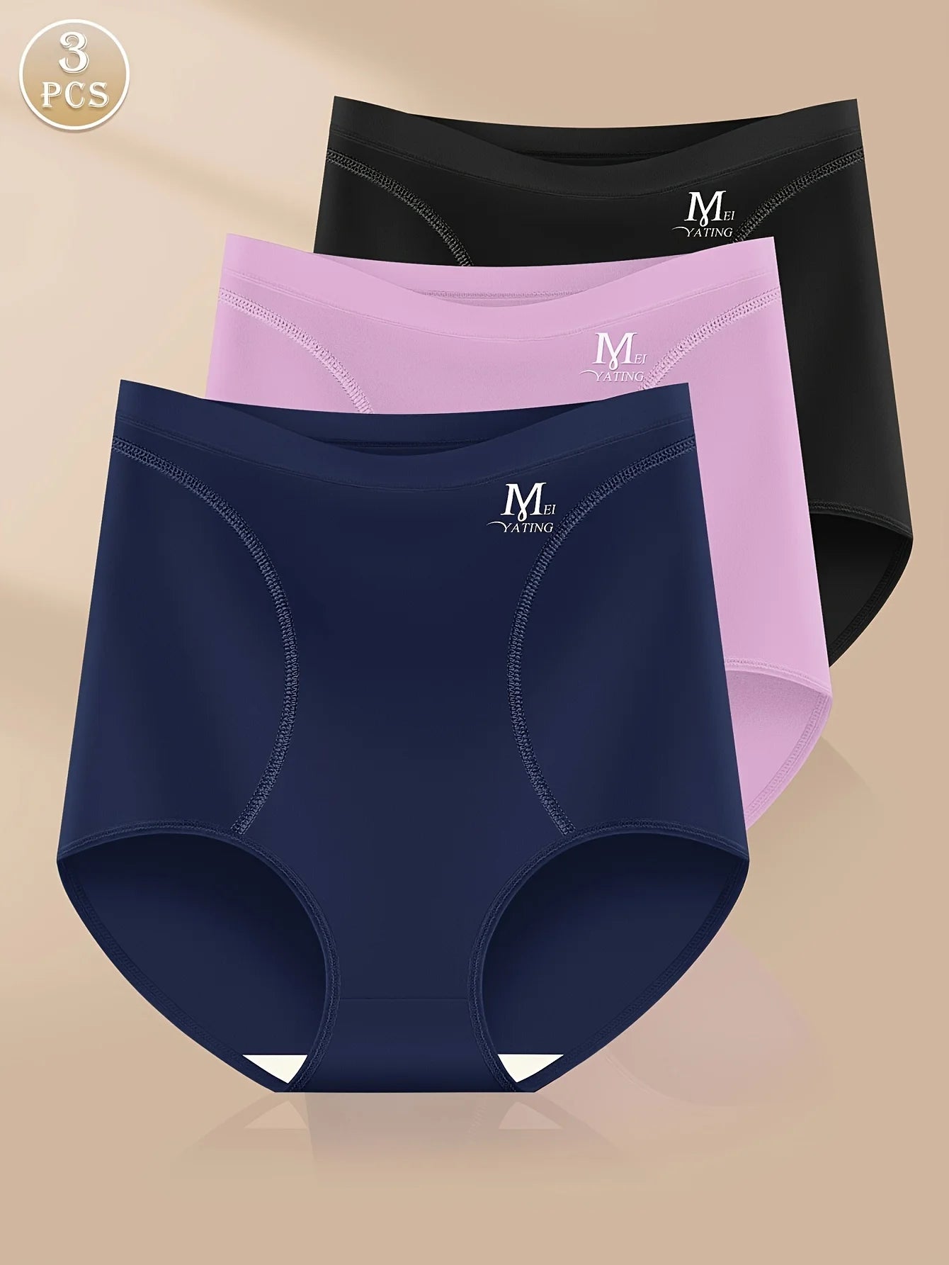 3 Pairs High Waisted Tummy Tuck Ice Silk Women's Panties Triangle Pants Comfortable and Breathable Shape and Hip Lifting