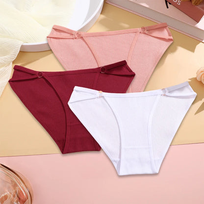 FINETOO 3PCS/SET Women Cotton Panties Women Sexy Low Rise Briefs Female Breathbale Underwear Button Design Pattern Soft Lingerie