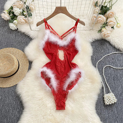 Women Strap Hollow Out Backless French Style Striped Erotic Playsuits Cosplay Slim Fit Underwear Black Lingerie Sexy Bodysuits