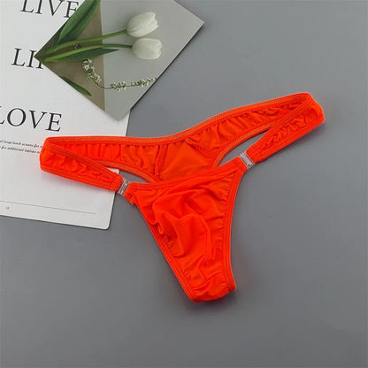 Translucent Buckle Men Thong Nylon and Spandex Sexy U Convex Briefs G-string/Jocks/Tanga/T-back Gay Underwear
