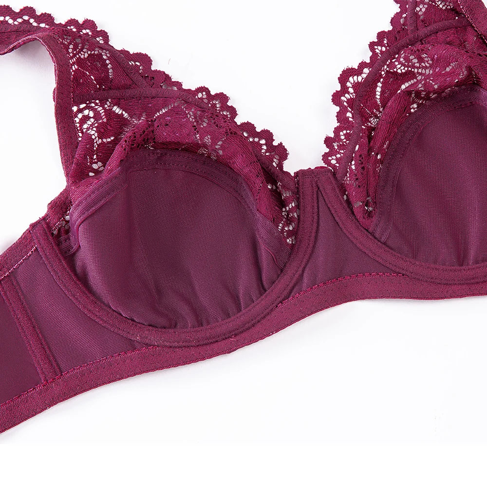 Sexy New Hot Gorgeous Embroidery Floral Lace Brassiere Plunge Lingerie Women's Underwear Big Size Bra B C D DD E F Cup Bh